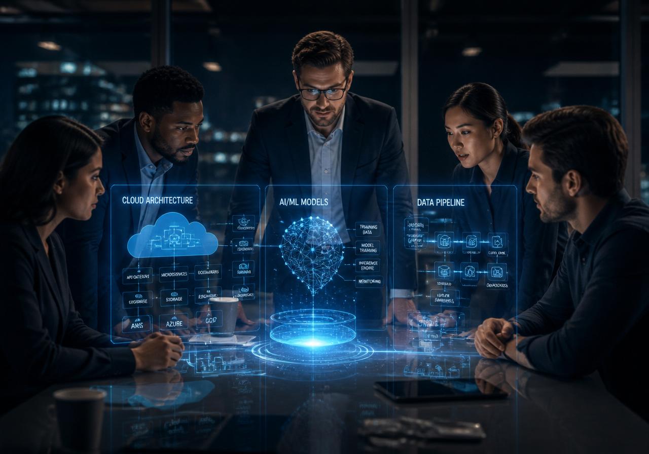 Technology modernization team collaborating on cloud and AI architecture